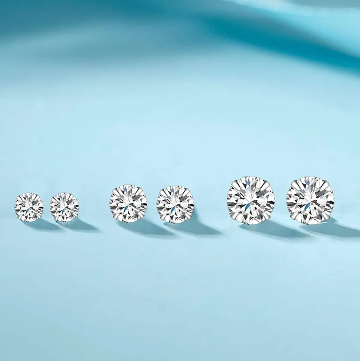 MASOP VOGU 3-5mm Sterling Silver Stud Earrings Set 14K White Gold Plated Hypoallergenic Tiny Round Cut CZ Cubic Zirconia Simulated Diamond Cartilage Studs for Women Men