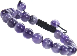 Massive Beads Natural Healing Power Gemstone Crystal Round Beads Unisex Adjustable Macrame Bracelets 8mm (Amethyst)