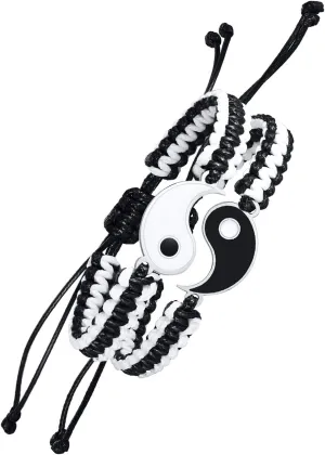MEALGUET 2 Pcs Yin yang Bracelets Set for Couple & Best Friends Handmade Braided Macrame Relationship Yin and yang Bracelet for 2 BFF Men Women