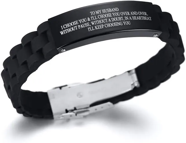 MEALGUET Valentines Day Gift for Husband : to My Husband Gift from Wife I Will Keep Choosing You Love Quote Engraved Personalized Handsome Black Silicone Bracelet Wristband for him, Gift from Wife