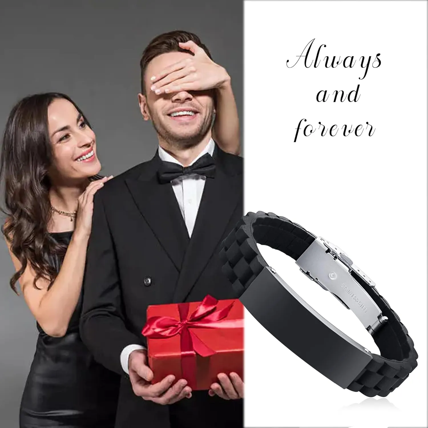 MEALGUET Valentines Day Gift for Husband : to My Husband Gift from Wife I Will Keep Choosing You Love Quote Engraved Personalized Handsome Black Silicone Bracelet Wristband for him, Gift from Wife