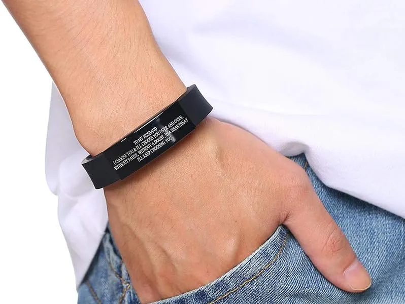 MEALGUET Valentines Day Gift for Husband : to My Husband Gift from Wife I Will Keep Choosing You Love Quote Engraved Personalized Handsome Black Silicone Bracelet Wristband for him, Gift from Wife