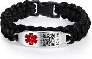 Medical Bracelets for Sport Men Women with QR Code Medical Alert ID Bracelets - Nylon Waterproof Wristband Fits Wrists Up to 7 inches - More Space Custom Emergency Med ID Alert Info