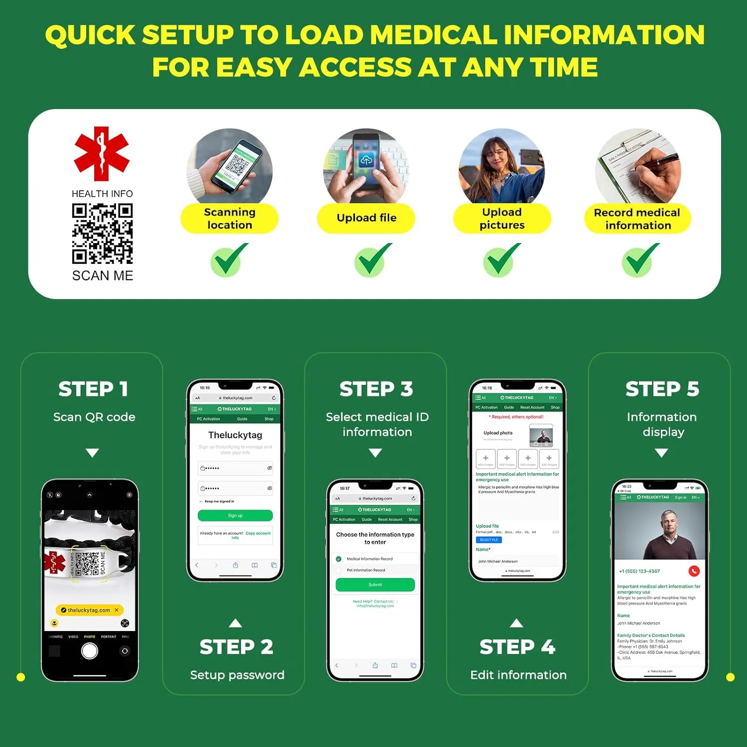 Medical Bracelets for Sport Men Women with QR Code Medical Alert ID Bracelets - Nylon Waterproof Wristband Fits Wrists Up to 7 inches - More Space Custom Emergency Med ID Alert Info