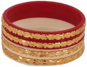 Meenakshi imitation Indian Traditional Women's Ethnic Gold-Plated Sakha Pola Bangles Set of 4