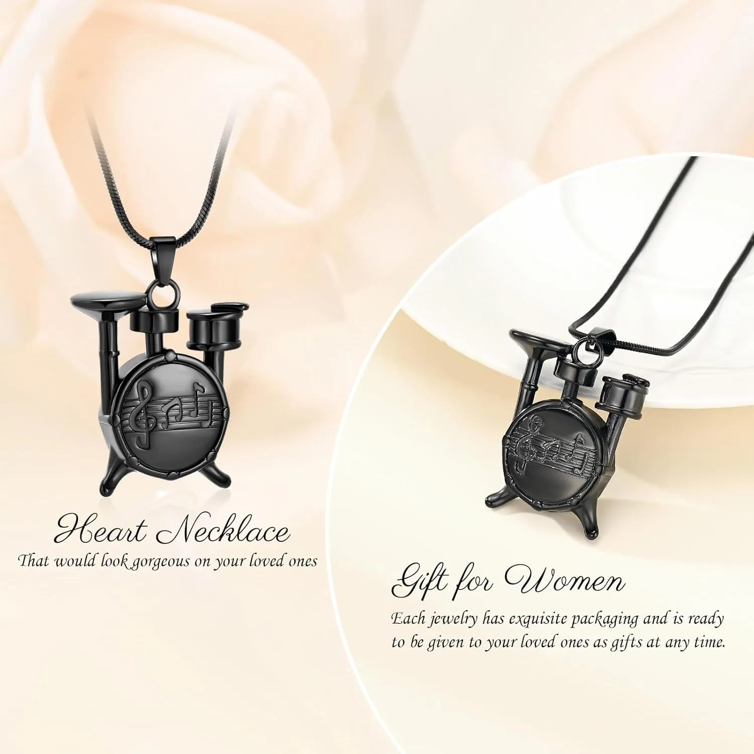 Memorial Cremation Jewelry for Ashes Music Drum Set Shaped Urn Necklaces for Human Dog Cat Keepsake Pendant Jewelry with Fill Kit