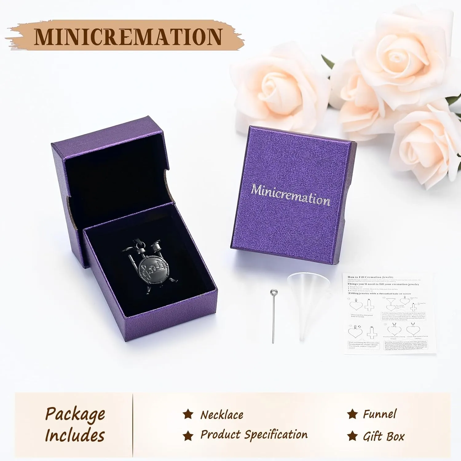 Memorial Cremation Jewelry for Ashes Music Drum Set Shaped Urn Necklaces for Human Dog Cat Keepsake Pendant Jewelry with Fill Kit