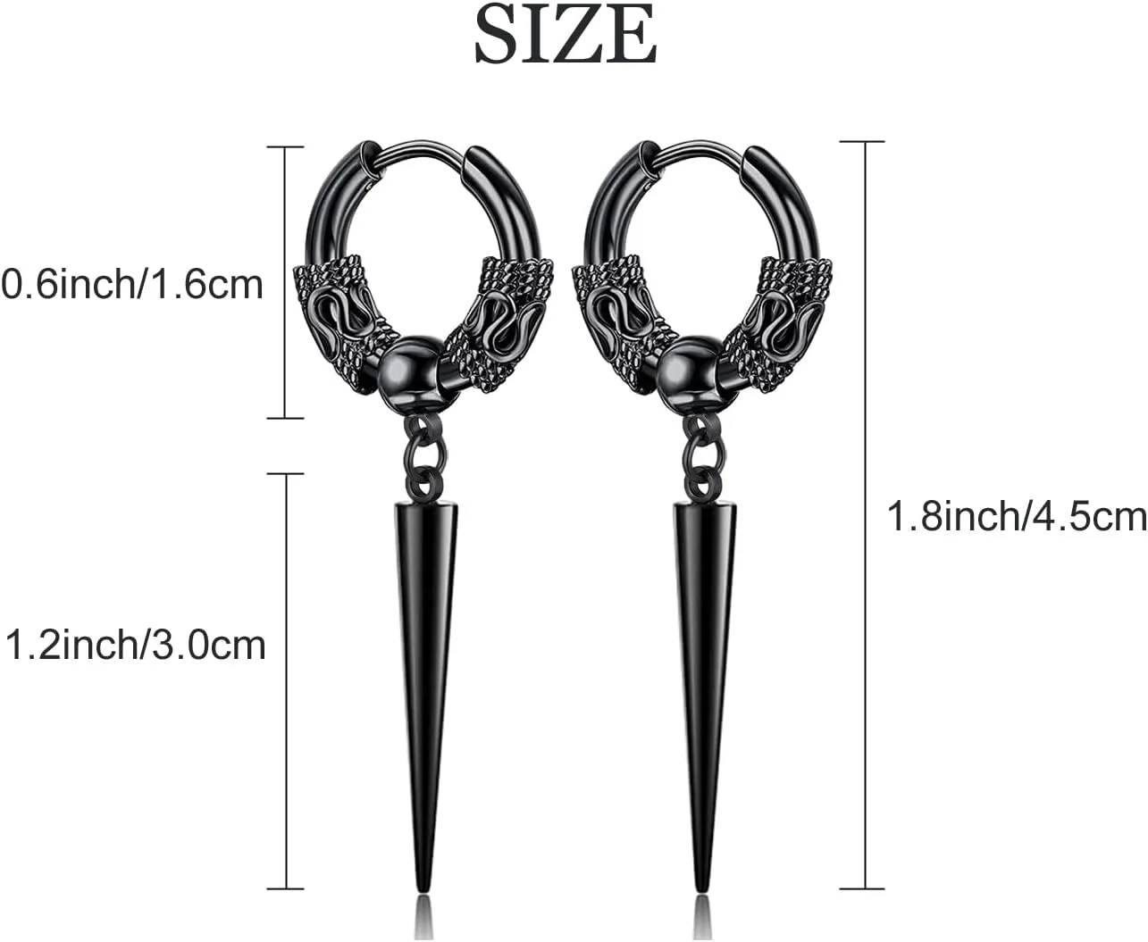 Men's Fashion Korea Style Stainless Steel Huggie Hinged Hoop Earrings with Long Chains Dangle Retro Feather Leaf Skull Awl for Men Women Boys