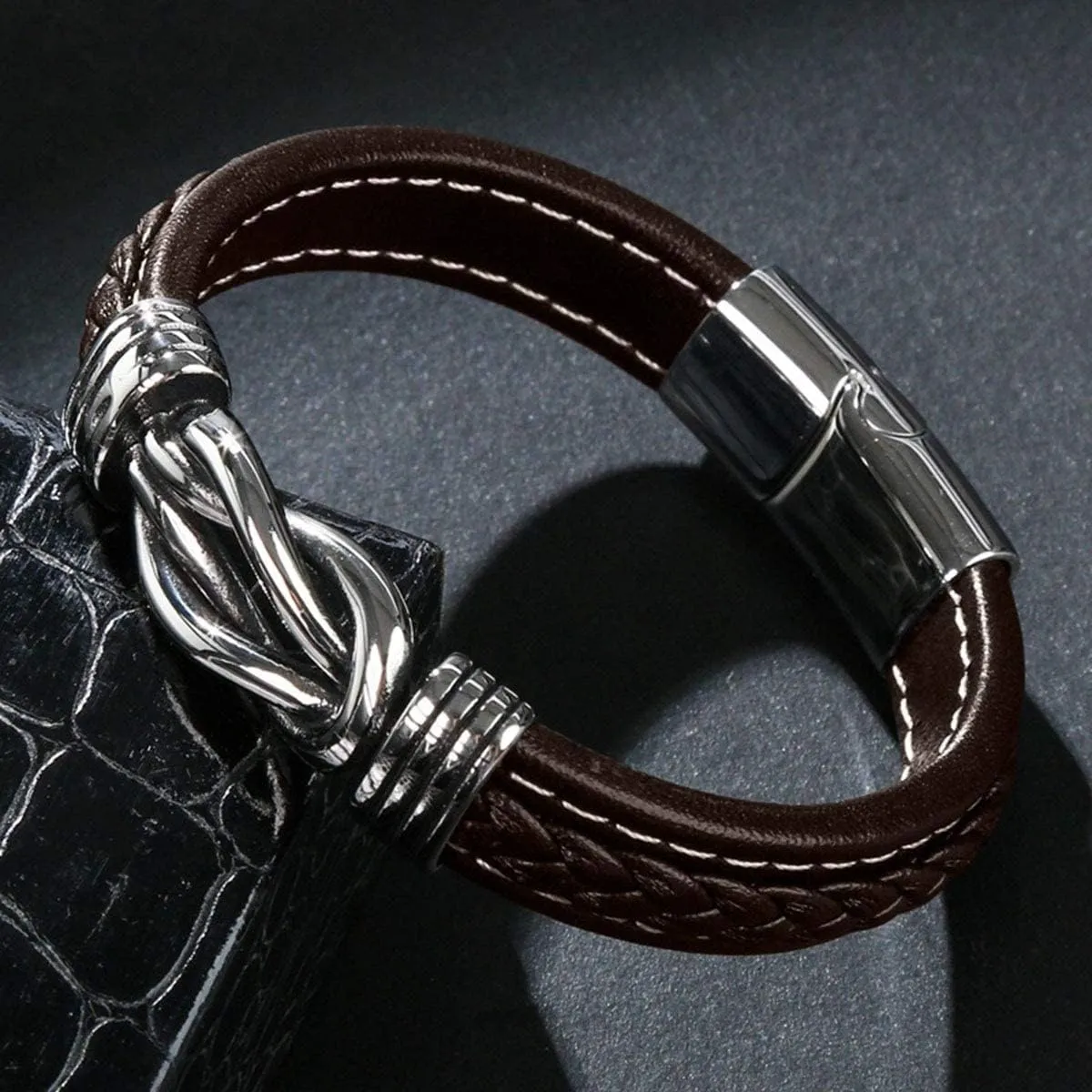 Men's Leather Bracelet with Stainless Steel Magnetic Clasp Wristband Cuff Bangle Personality Bracelets