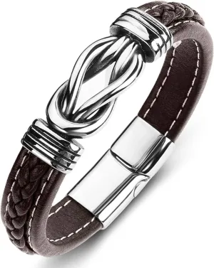 Men's Leather Bracelet with Stainless Steel Magnetic Clasp Wristband Cuff Bangle Personality Bracelets