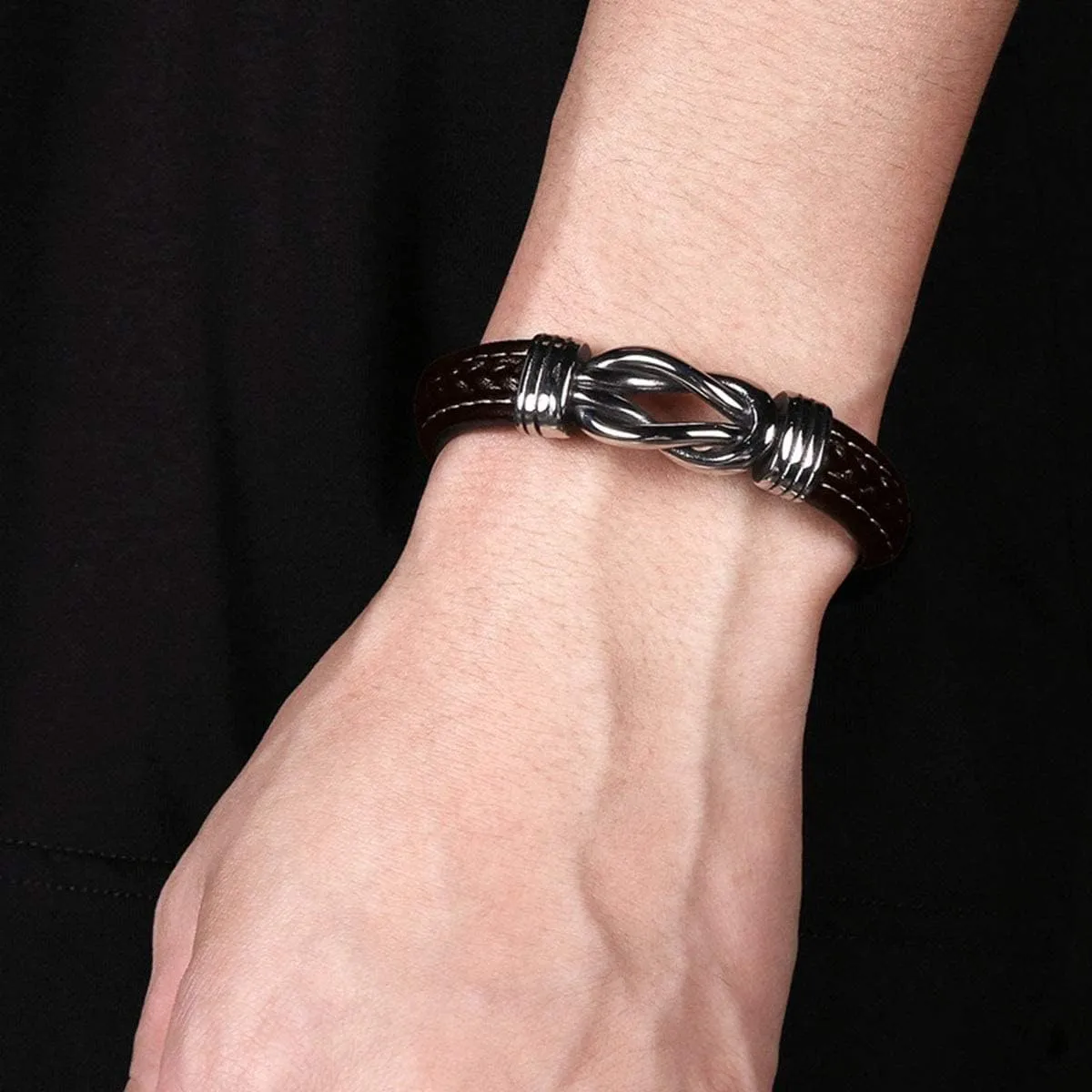 Men's Leather Bracelet with Stainless Steel Magnetic Clasp Wristband Cuff Bangle Personality Bracelets