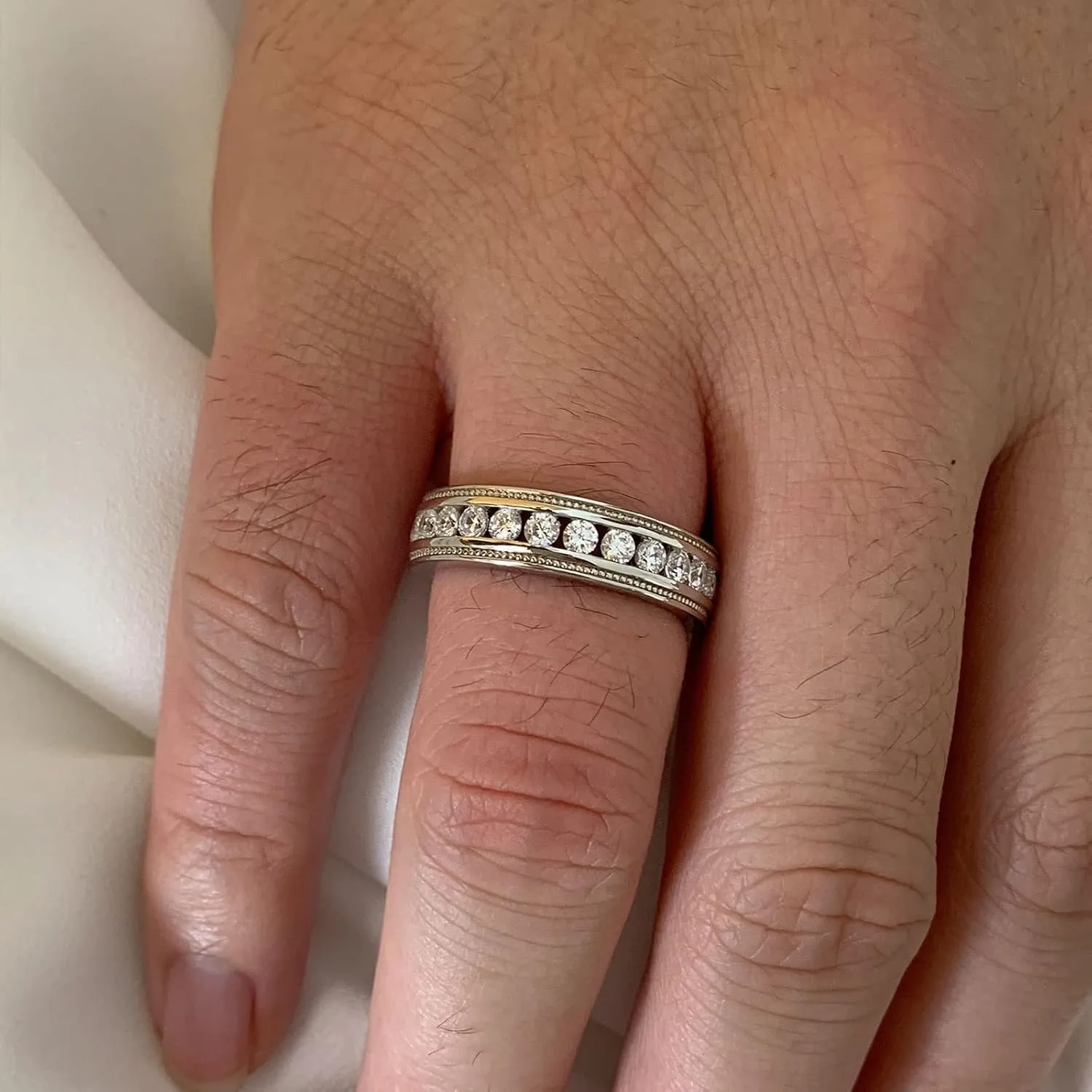 Men's Wedding Rings 925 Sterling Silver Ring 1.6ct 26 Round Cut White AAA Cubic Zirconia Size 8-13