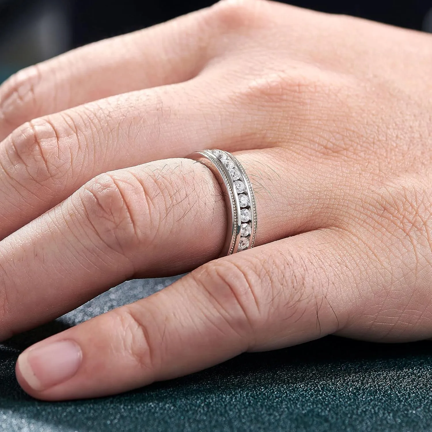 Men's Wedding Rings 925 Sterling Silver Ring 1.6ct 26 Round Cut White AAA Cubic Zirconia Size 8-13