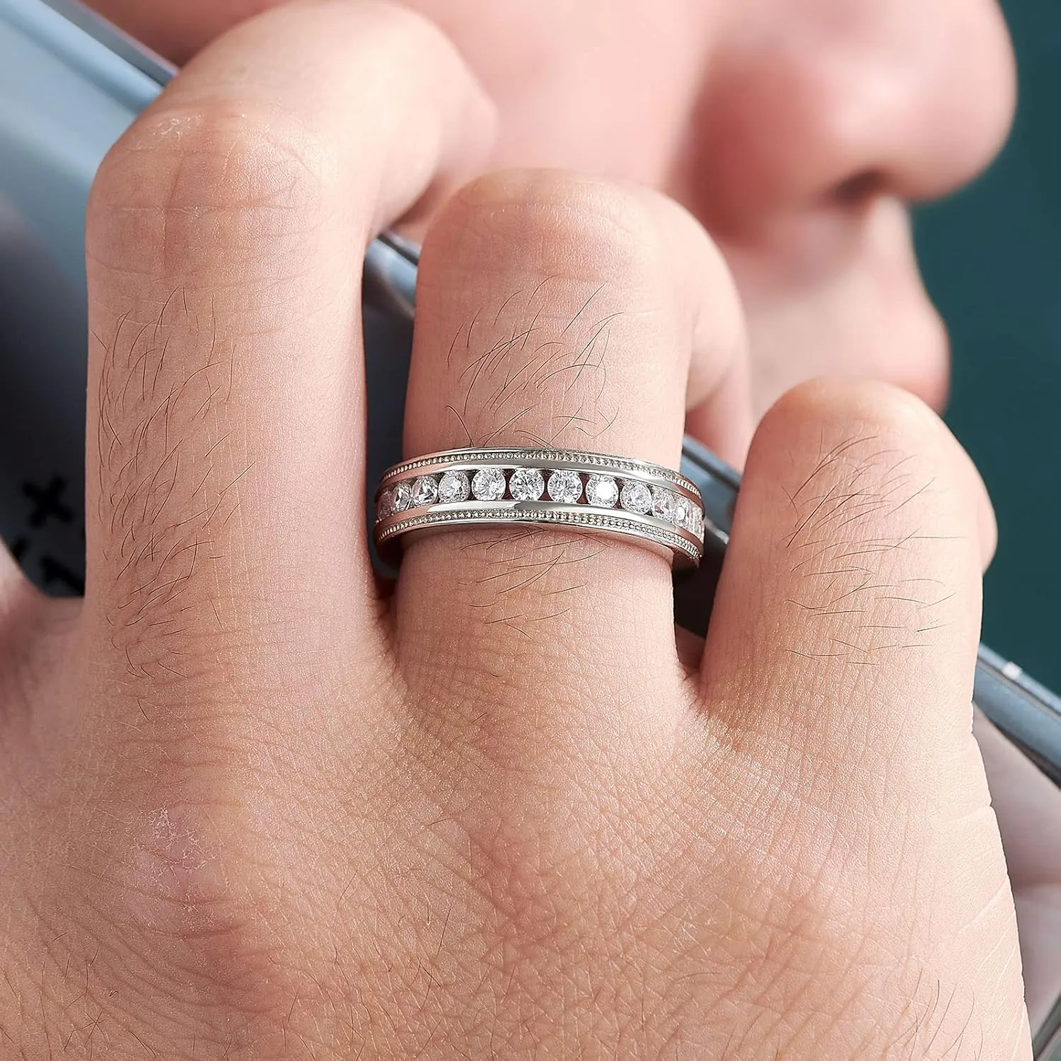 Men's Wedding Rings 925 Sterling Silver Ring 1.6ct 26 Round Cut White AAA Cubic Zirconia Size 8-13