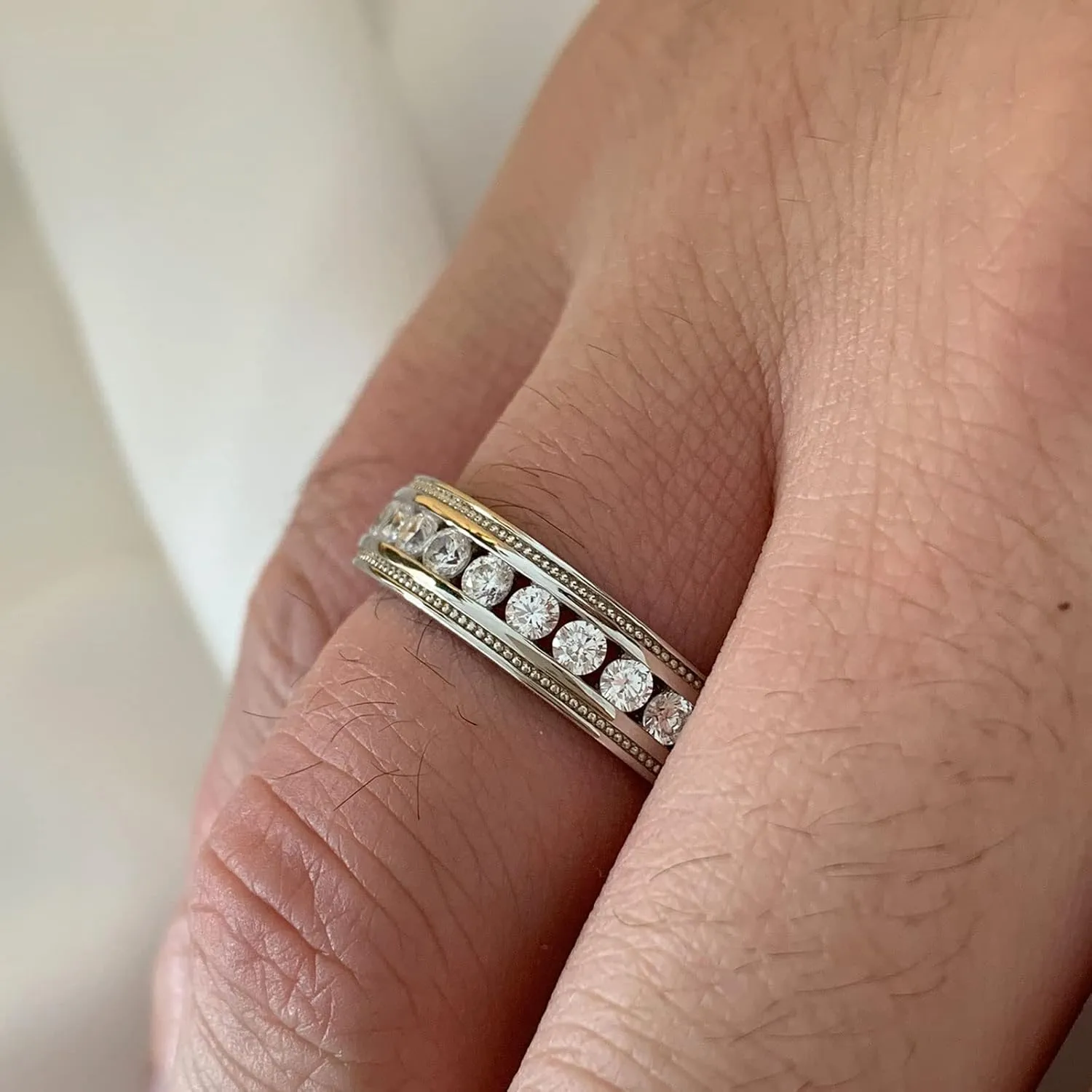 Men's Wedding Rings 925 Sterling Silver Ring 1.6ct 26 Round Cut White AAA Cubic Zirconia Size 8-13