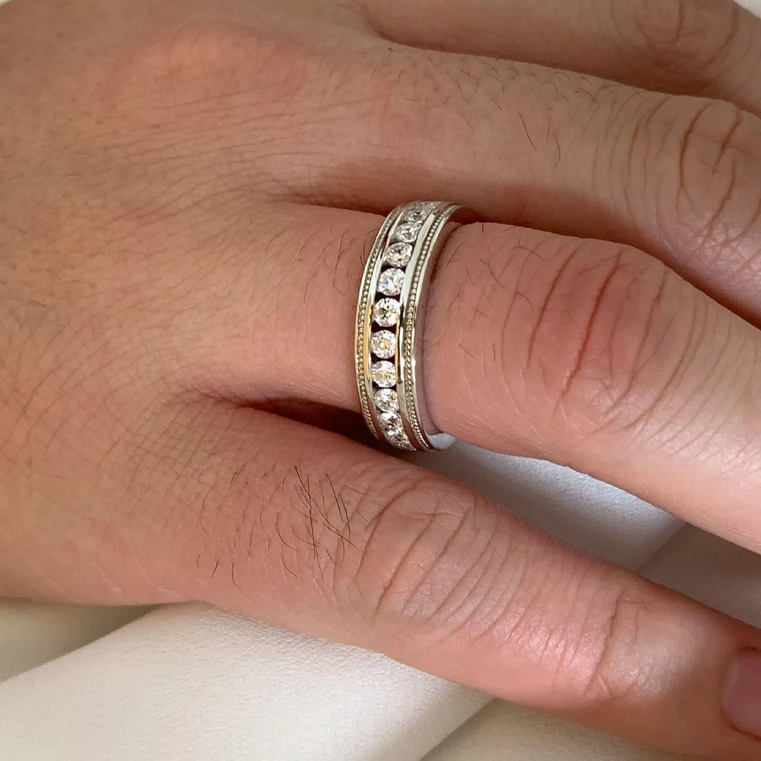 Men's Wedding Rings 925 Sterling Silver Ring 1.6ct 26 Round Cut White AAA Cubic Zirconia Size 8-13