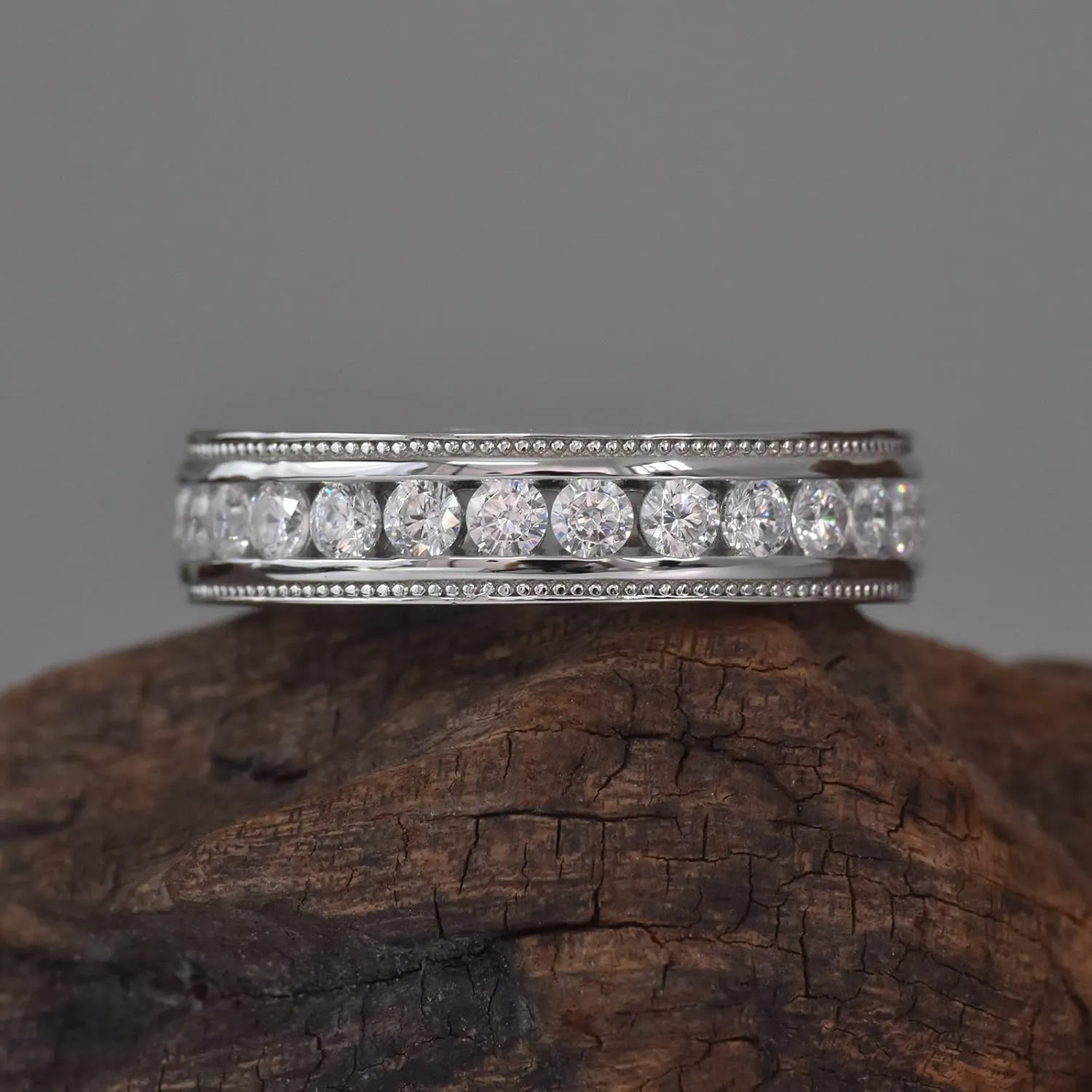 Men's Wedding Rings 925 Sterling Silver Ring 1.6ct 26 Round Cut White AAA Cubic Zirconia Size 8-13