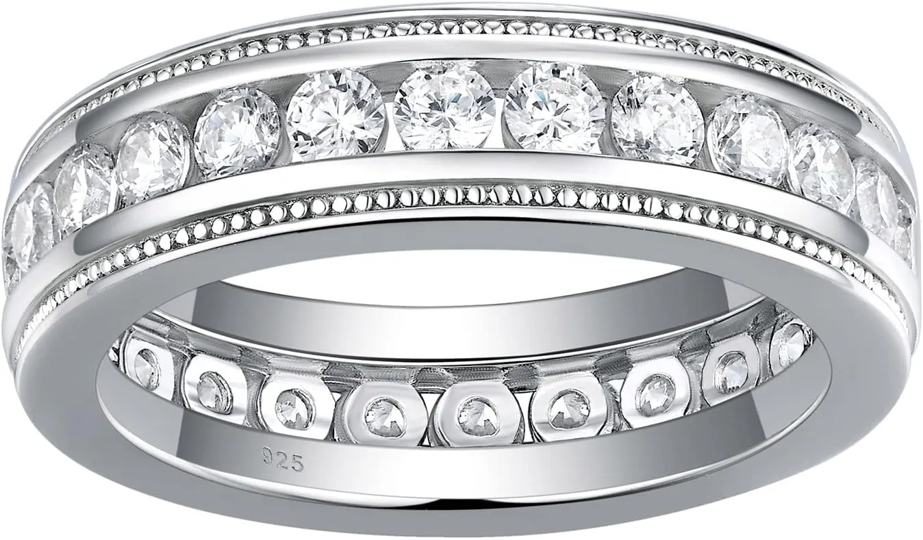 Men's Wedding Rings 925 Sterling Silver Ring 1.6ct 26 Round Cut White AAA Cubic Zirconia Size 8-13