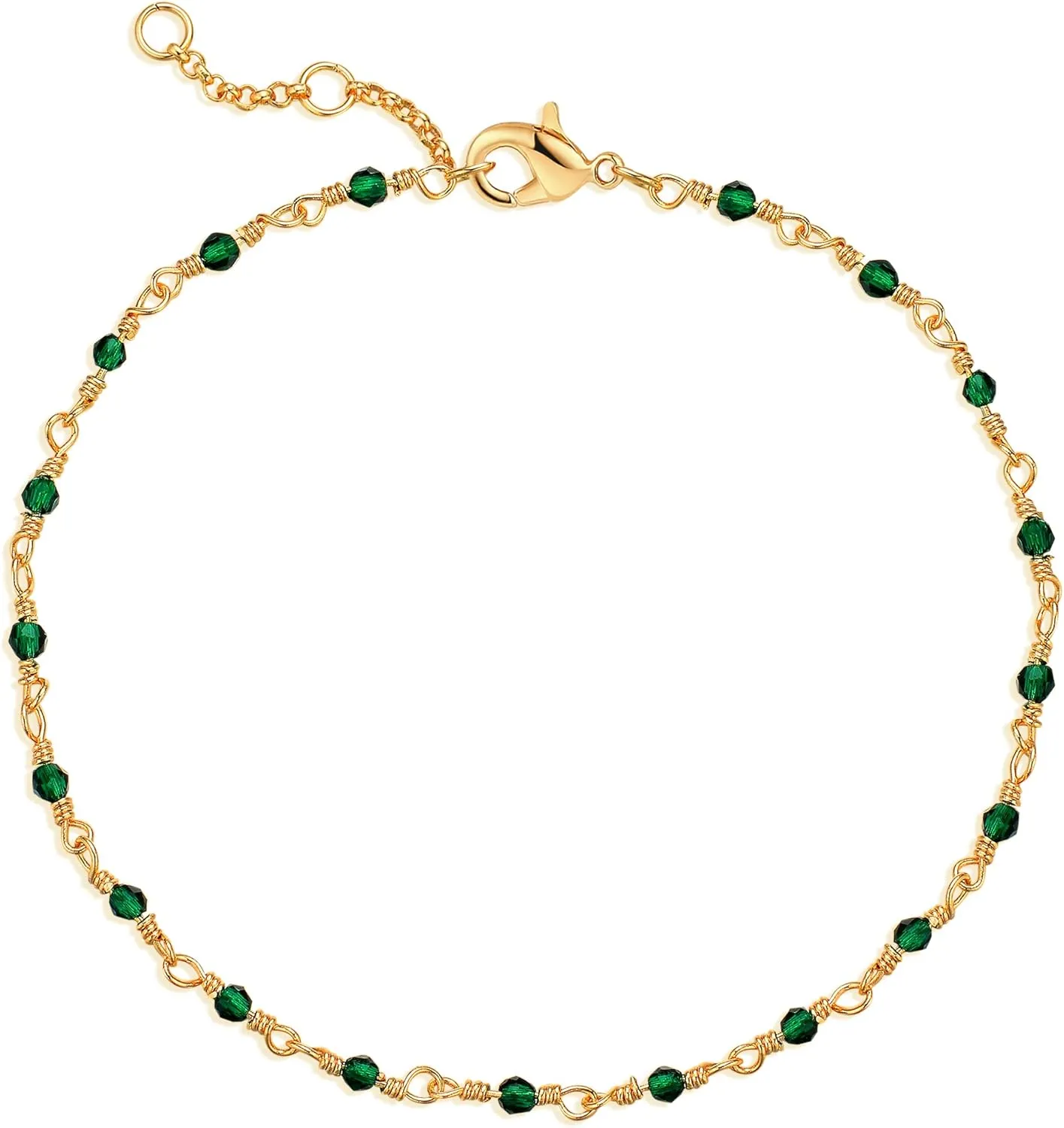 MEVECCO Dainty Gold Beads Bracelets,18K Gold Plated Handmade Cute Emerald Zircon Bead Chain Minimalist Bracelet for Women Jewelry Gifts