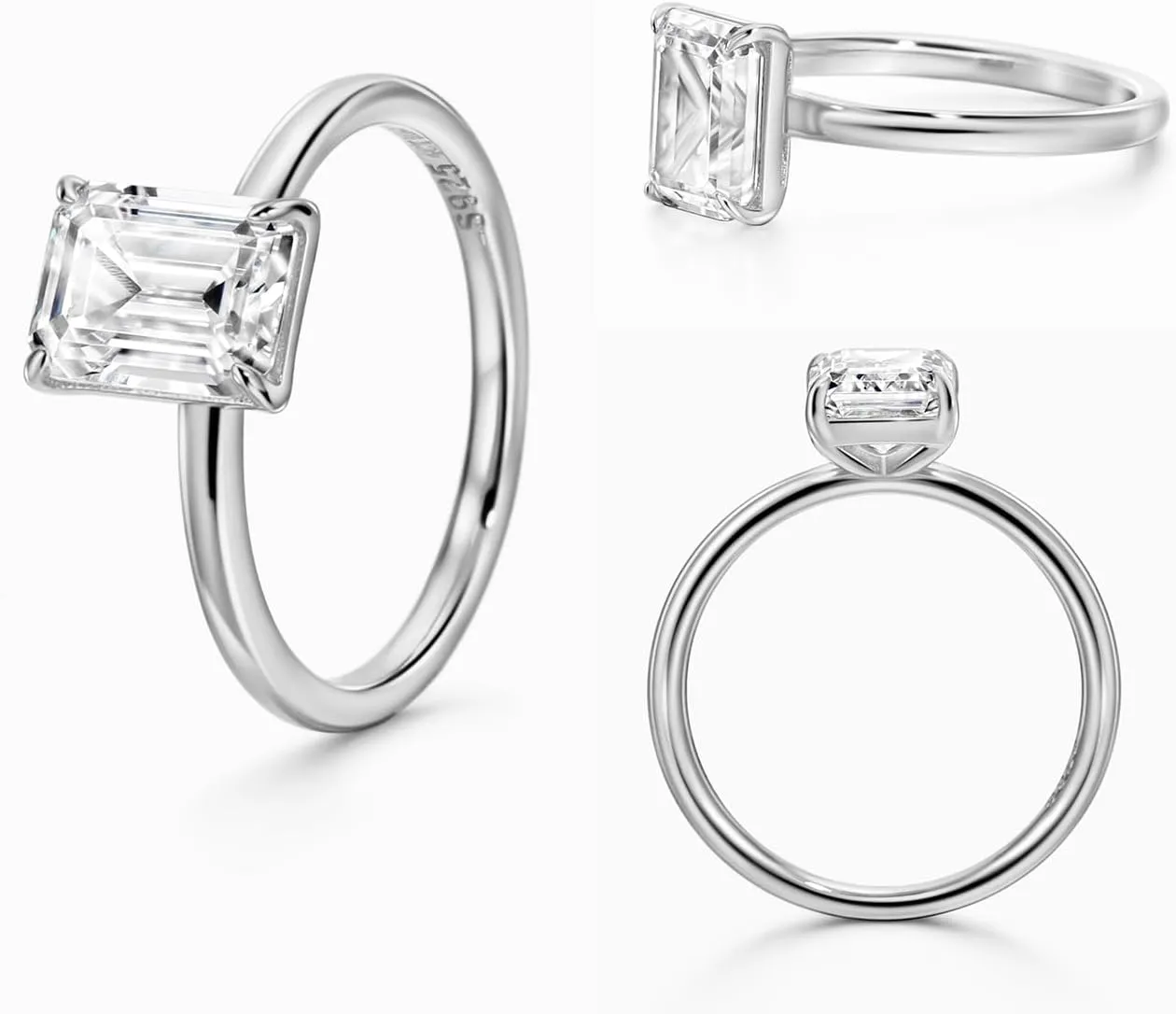 Michooyel 18K Gold Plated Cubic Zirconia Engagement Ring for Women, 2.0ct Emerald cut CZ Solitaire Promise Rings 925 Sterling Silver Rings