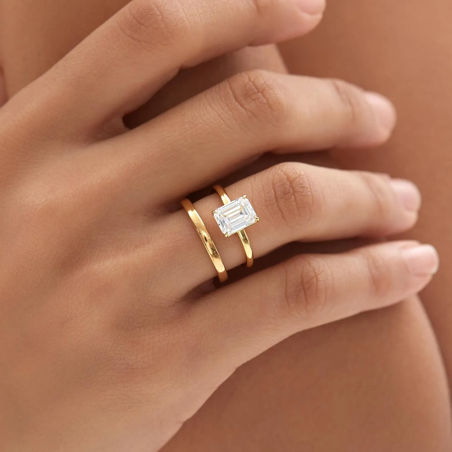 Michooyel 18K Gold Plated Cubic Zirconia Engagement Ring for Women, 2.0ct Emerald cut CZ Solitaire Promise Rings 925 Sterling Silver Rings