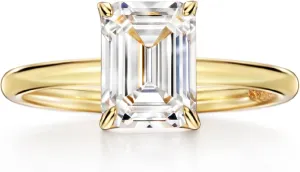 Michooyel 18K Gold Plated Cubic Zirconia Engagement Ring for Women, 2.0ct Emerald cut CZ Solitaire Promise Rings 925 Sterling Silver Rings