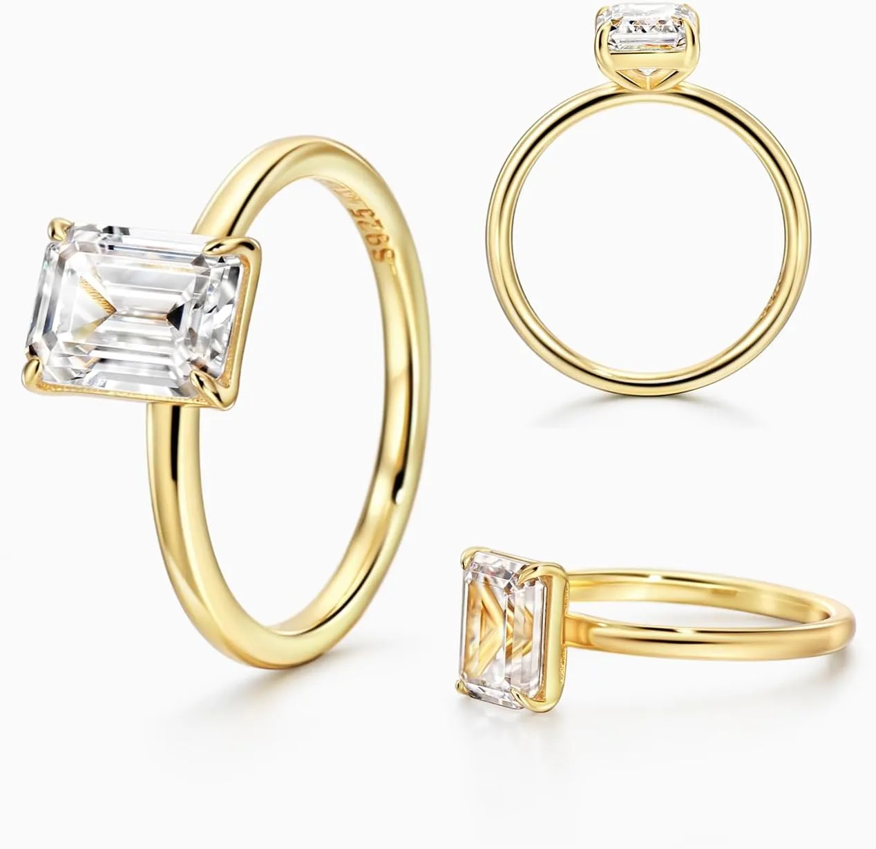 Michooyel 18K Gold Plated Cubic Zirconia Engagement Ring for Women, 2.0ct Emerald cut CZ Solitaire Promise Rings 925 Sterling Silver Rings