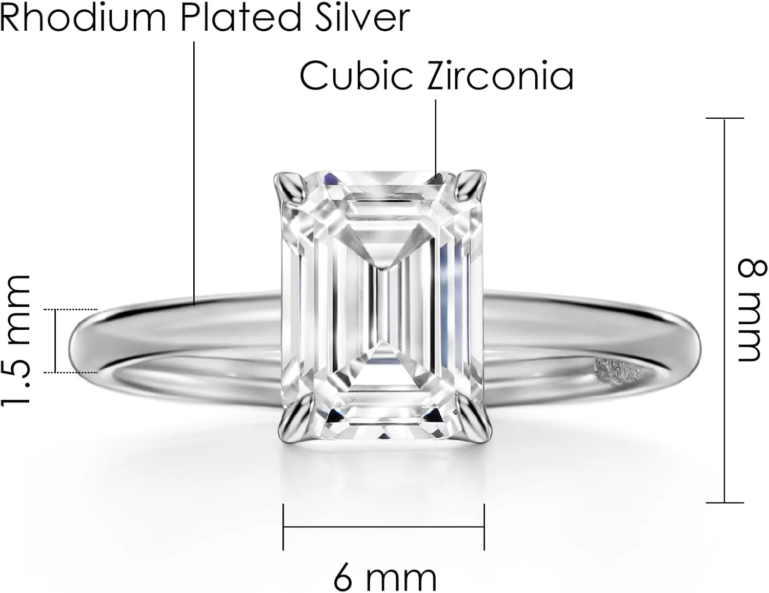 Michooyel 18K Gold Plated Cubic Zirconia Engagement Ring for Women, 2.0ct Emerald cut CZ Solitaire Promise Rings 925 Sterling Silver Rings