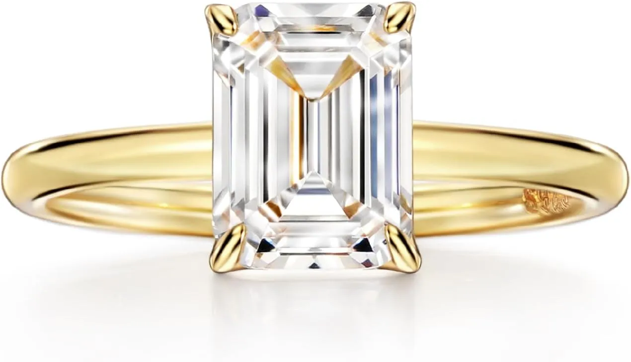 Michooyel 18K Gold Plated Cubic Zirconia Engagement Ring for Women, 2.0ct Emerald cut CZ Solitaire Promise Rings 925 Sterling Silver Rings