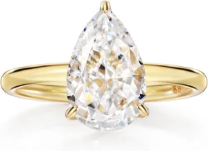 Michooyel 18K Gold Plated Cubic Zirconia Engagement Ring for Women, 2.0ct Pear cut CZ Solitaire Promise Rings 925 Sterling Silver Rings