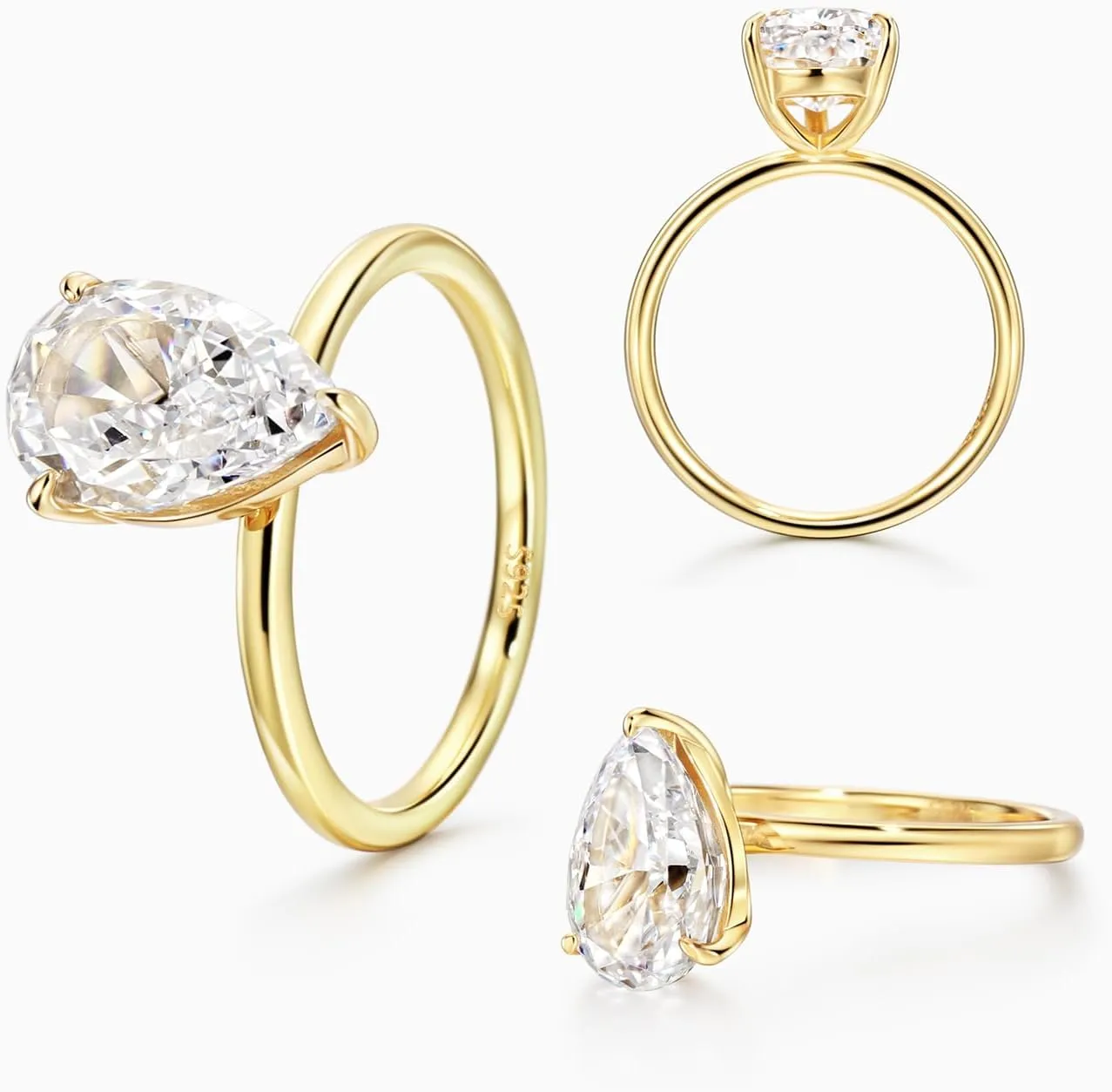 Michooyel 18K Gold Plated Cubic Zirconia Engagement Ring for Women, 2.0ct Pear cut CZ Solitaire Promise Rings 925 Sterling Silver Rings