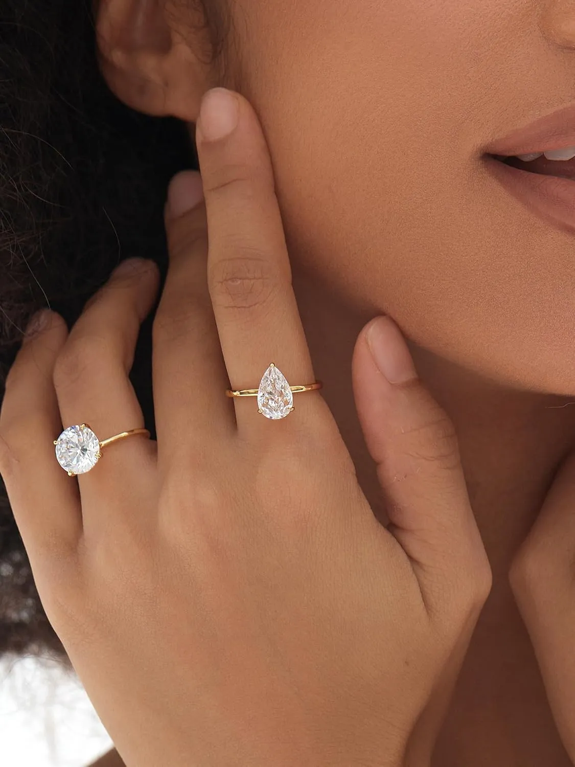 Michooyel 18K Gold Plated Cubic Zirconia Engagement Ring for Women, 2.0ct Pear cut CZ Solitaire Promise Rings 925 Sterling Silver Rings