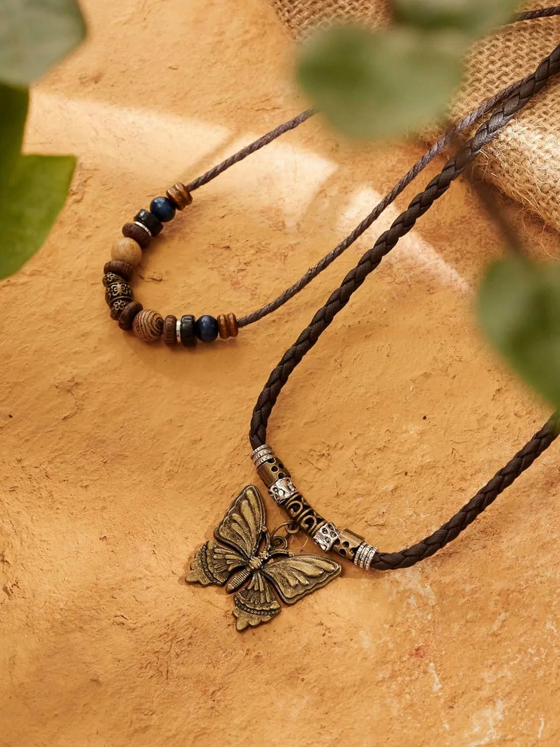 MINACHI Layered Boho Wood Bead Choker Necklace, Hollow Flower Charm, Personality Jewelry for Men and Women