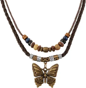 MINACHI Layered Boho Wood Bead Choker Necklace, Hollow Flower Charm, Personality Jewelry for Men and Women