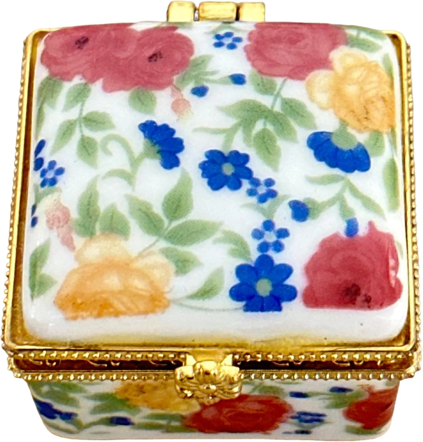 Miniature Porcelain Box with Hinged Lid - Jewelry, Trinkets, Mementos, Keepsakes - Arrives in Velvet Drawstring Bag (Retro, Multicolor)