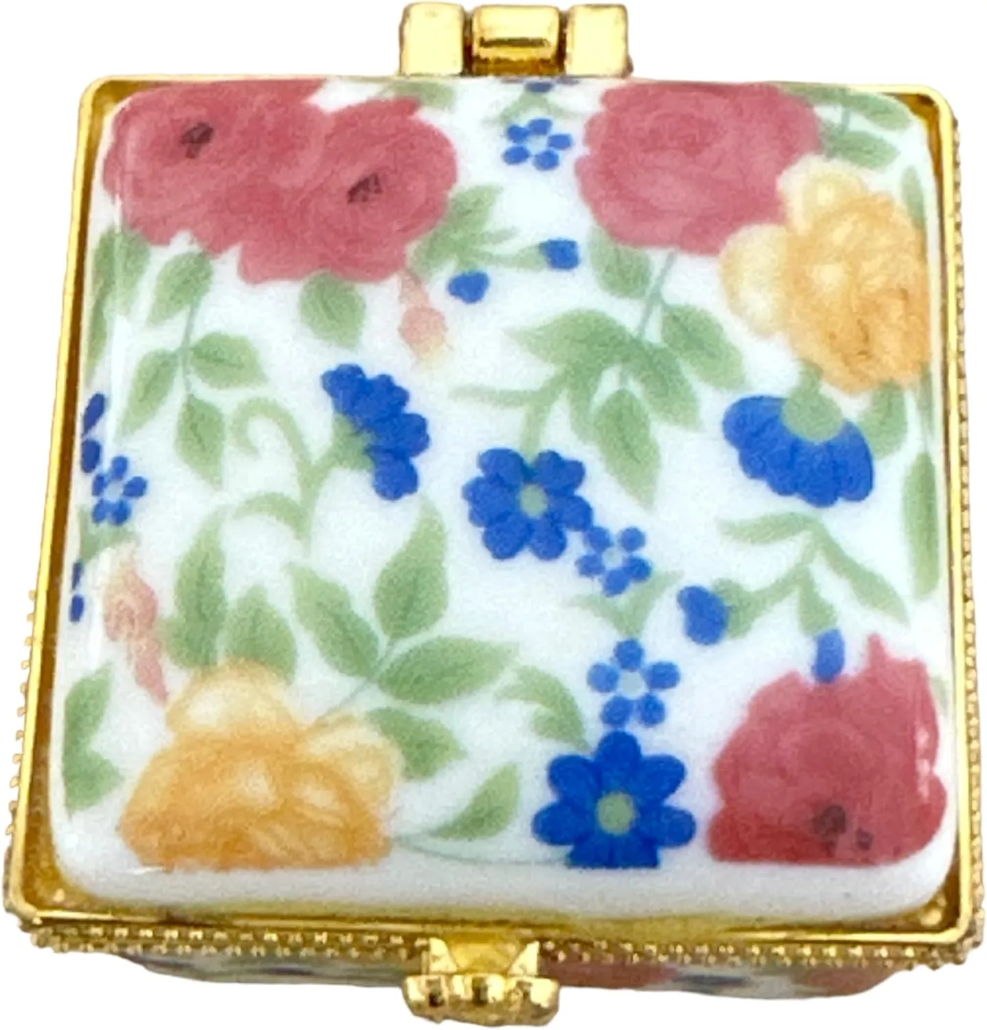 Miniature Porcelain Box with Hinged Lid - Jewelry, Trinkets, Mementos, Keepsakes - Arrives in Velvet Drawstring Bag (Retro, Multicolor)