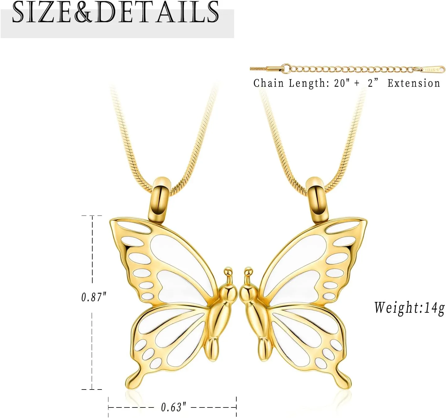 Minicremation 2 Pack Butterfly Cremation Jewelry for Ashes Butterfly Urn Necklaces for Ashes Keepsake Pendant Necklace for Lover/Sisters