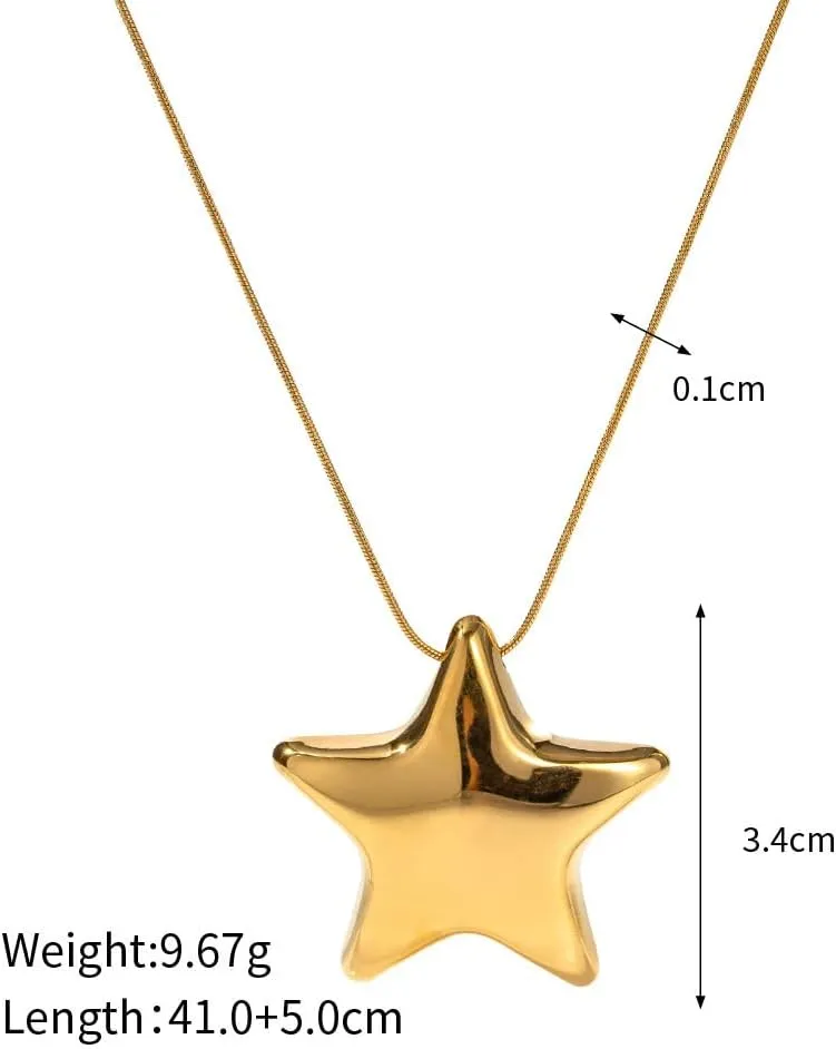 Minimalist Star Choker Necklace for Women Dainty Stainless Steel 18k Gold Plated Star Charm Pendant Trendy Adjustable Chain Necklaces Fashion Jewelry Christmas Birthday Gifts for Her Bff 17"
