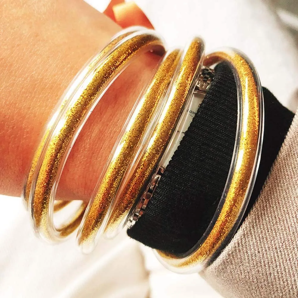 MJartoria Glitter Jelly Bangles Bracelets Set Glitter Filled Jelly Silicone Bracelets for Women