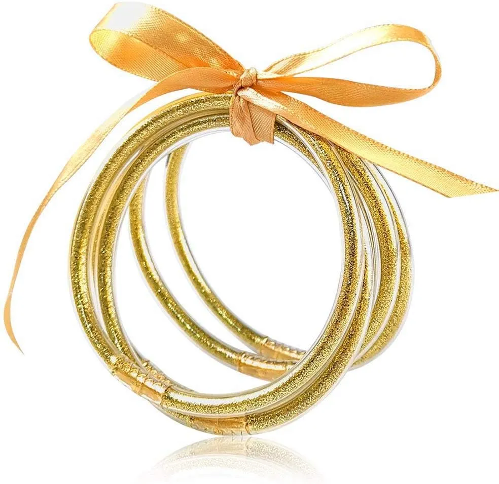 MJartoria Glitter Jelly Bangles Bracelets Set Glitter Filled Jelly Silicone Bracelets for Women