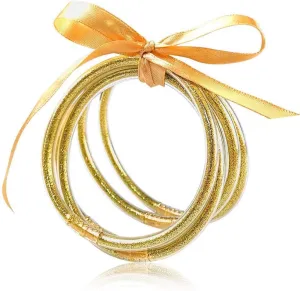 MJartoria Glitter Jelly Bangles Bracelets Set Glitter Filled Jelly Silicone Bracelets for Women