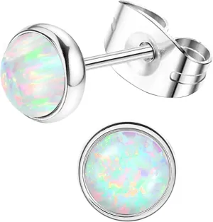 MJust 1 Pair Titanium Stud Earrings for Women & Men, G23 Hypoallergenic Pure Titanium Earrings for Sensitive Ears, 20G Push Back CZ & Opal Earrings Set with Balls, Dot, Hearts