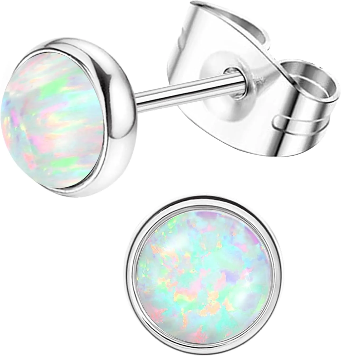 MJust 1 Pair Titanium Stud Earrings for Women & Men, G23 Hypoallergenic Pure Titanium Earrings for Sensitive Ears, 20G Push Back CZ & Opal Earrings Set with Balls, Dot, Hearts