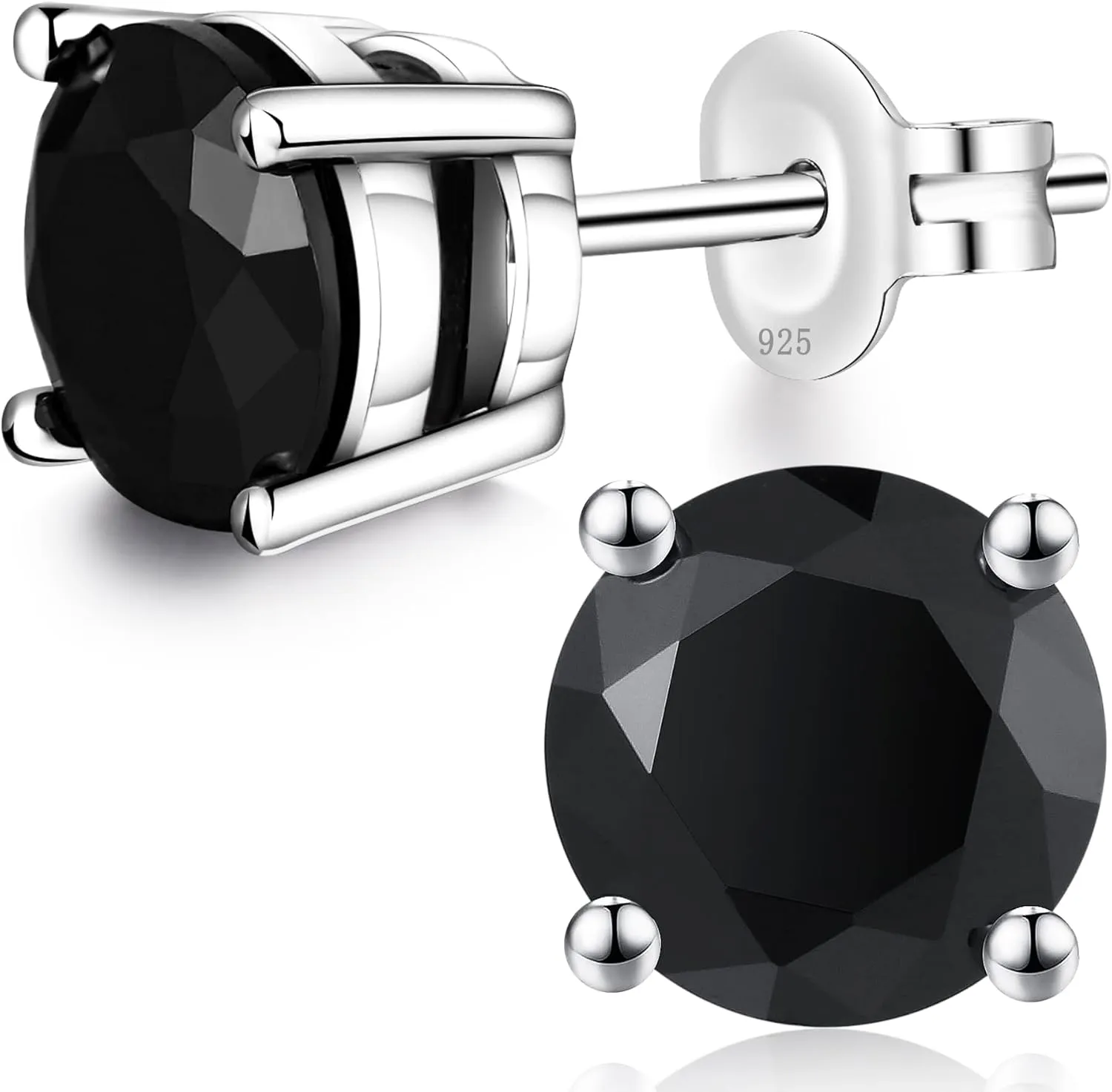 Moissanite 1.0CT Women's Stud Earrings, 925 Sterling Silver with 18K White Gold Plated Stud Earring, Black Round Cut Moissanite Earrings for Women Men Earrings