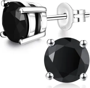 Moissanite 1.0CT Women's Stud Earrings, 925 Sterling Silver with 18K White Gold Plated Stud Earring, Black Round Cut Moissanite Earrings for Women Men Earrings