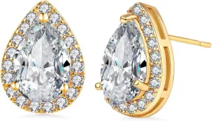 Moissanite Earrings for Men Women Unique 18K Gold Plated Halo Stud Earrings 925 Sterling Silver Cubic Zirconia Teardrop Stud Earrings Round Square Diamonique Austrian Stud Earrings Wedding Bridal Bridesmaids Christmas Jewelry
