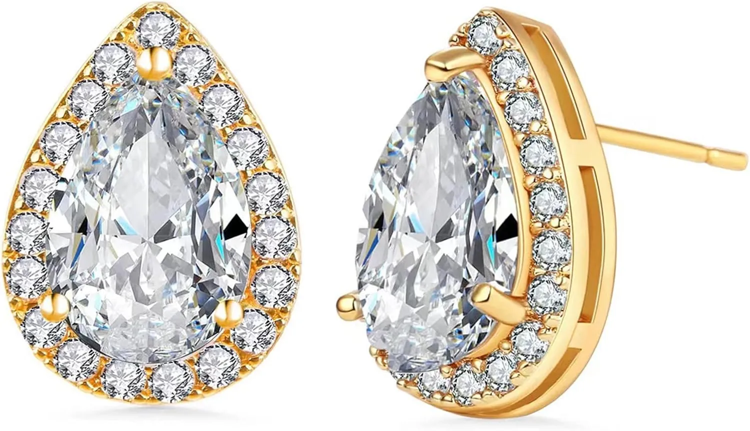 Moissanite Earrings for Men Women Unique 18K Gold Plated Halo Stud Earrings 925 Sterling Silver Cubic Zirconia Teardrop Stud Earrings Round Square Diamonique Austrian Stud Earrings Wedding Bridal Bridesmaids Christmas Jewelry