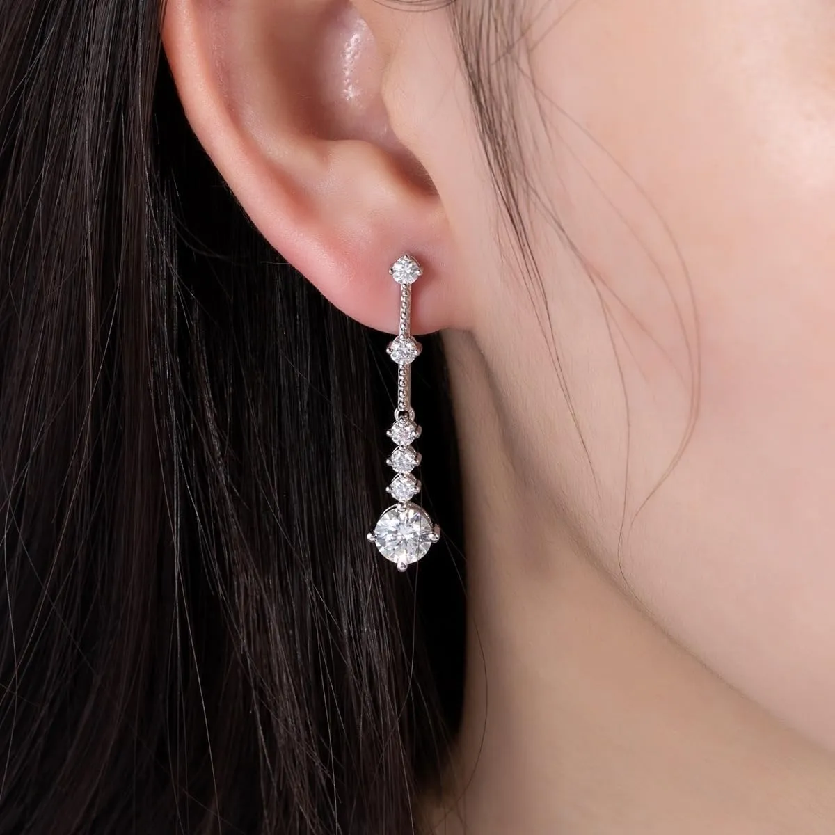 Moissanite Earrings for Women Sterling Silver Stud Earrings 3CT-6CT Moissanite D Color VVS1 18K White Gold Plated Dangle Drop Wedding Earrings Hypoallergenic Earrings Jewelry Birthday Gifts for Wife