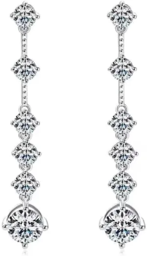 Moissanite Earrings for Women Sterling Silver Stud Earrings 3CT-6CT Moissanite D Color VVS1 18K White Gold Plated Dangle Drop Wedding Earrings Hypoallergenic Earrings Jewelry Birthday Gifts for Wife