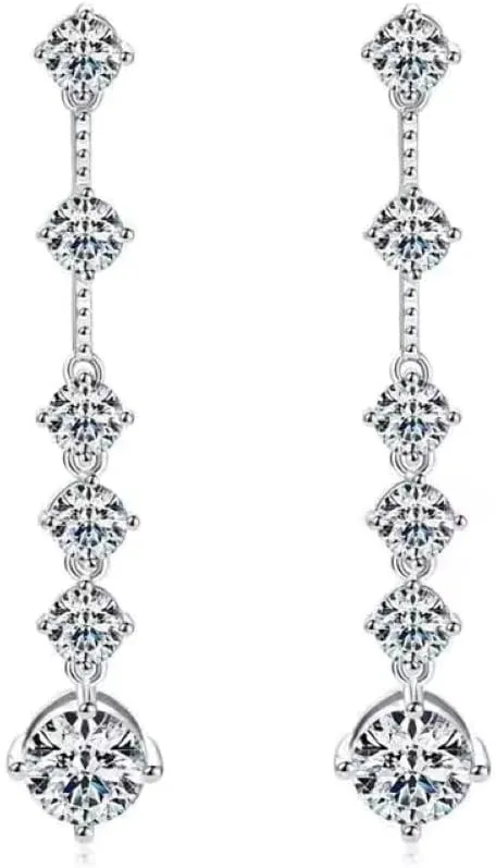Moissanite Earrings for Women Sterling Silver Stud Earrings 3CT-6CT Moissanite D Color VVS1 18K White Gold Plated Dangle Drop Wedding Earrings Hypoallergenic Earrings Jewelry Birthday Gifts for Wife